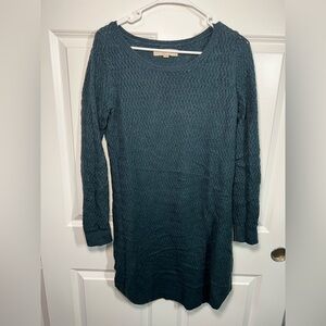 LOFT Textured Cotton Long Sleeve Sweater Dress, Teal, Medium